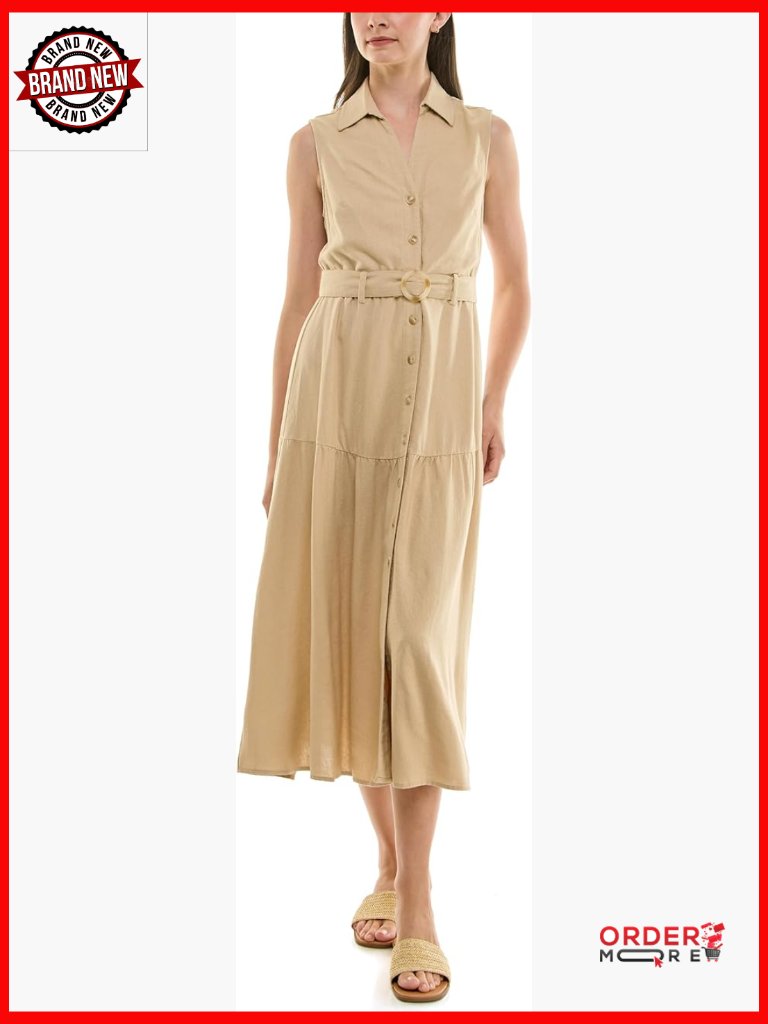 Sleeveless Belted Tiered Shirt Dress With Collar